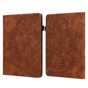 For Amazon Kindle Fire HD 8 2020 Peacock Embossed Pattern TPU + PU Horizontal Flip Leather Case with Holder & Card Slots & Wallet & Sleep / Wake-up Function(Brown) (OEM)