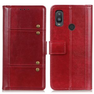 For alcatel 1L (2021) Peas Crazy Horse Texture Horizontal Flip Leather Case with Holder & Card Slots & Wallet(Red) (OEM)