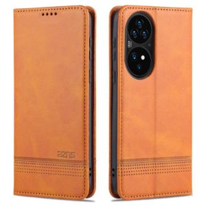 For Huawei P50 AZNS Magnetic Calf Texture Horizontal Flip Leather Case with Card Slots & Holder & Wallet(Light Brown) (AZNS) (OEM)