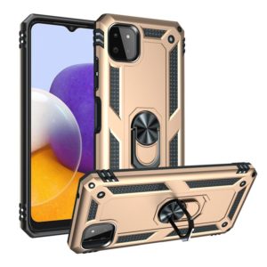 For Samsung Galaxy A22 5G Shockproof TPU + PC Protective Case with 360 Degree Rotating Holder(Gold) (OEM)