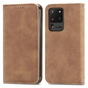 For Samsung Galaxy S20 Ultra Retro Skin Feel Business Magnetic Horizontal Flip Leather Case with Holder & Card Slots & Wallet & Photo Frame(Brown) (OEM)