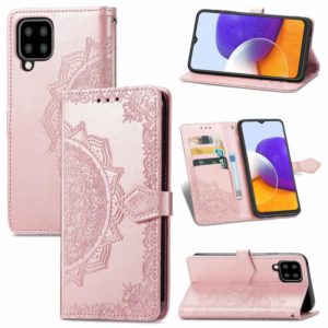 For Samsung Galaxy A22 4G Mandala Embossing Pattern Horizontal Flip Leather Case with Holder & Card Slots & Wallet & Lanyard(Rose Gold) (OEM)