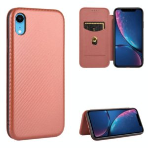 For iPhone XR Carbon Fiber Texture Horizontal Flip TPU + PC + PU Leather Case with Card Slot(Brown) (OEM)