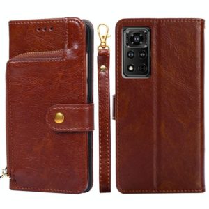 For Honor V40 5G Zipper Bag PU + TPU Horizontal Flip Leather Case with Holder & Card Slot & Wallet & Lanyard(Brown) (OEM)