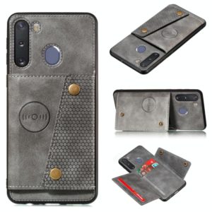 For Galaxy A21 PU + TPU Shockproof Magnetic Protective Case with Card Slots(Grey) (OEM)