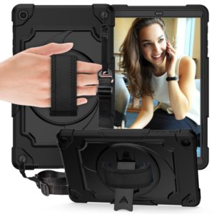 For Samsung Galaxy Tab A 10.1 (2019)/T515 360 Degree Rotation Turntable Contrast Color Robot Shockproof Silicone + PC Protective Case with Holder(Black) (OEM)