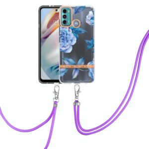 For Motorola Moto G60 / G40 Fusion Flowers Series TPU Phone Case with Lanyard(Blue Peony) (OEM)