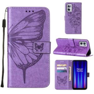 For OnePlus Nord CE 2 5G Embossed Butterfly Leather Phone Case(Purple) (OEM)