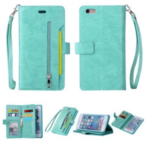 For iPhone 6 Plus & 6s Plus Multifunctional Zipper Horizontal Flip Leather Case with Holder & Wallet & 9 Card Slots & Lanyard(Mint Green) (OEM)