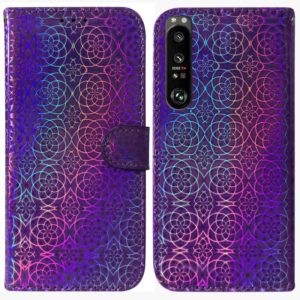 For Sony Xperia 1 III Colorful Magnetic Buckle Leather Phone Case(Purple) (OEM)