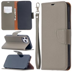 For iPhone 12 Pro Max Litchi Texture Pure Color Horizontal Flip Leather Case with Holder & Card Slots & Wallet & Lanyard(Grey) (OEM)