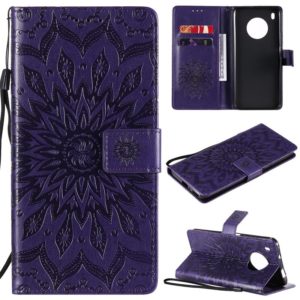 For Huawei Y9a Sun Embossing Pattern Horizontal Flip Leather Case with Card Slot & Holder & Wallet & Lanyard(Purple) (OEM)