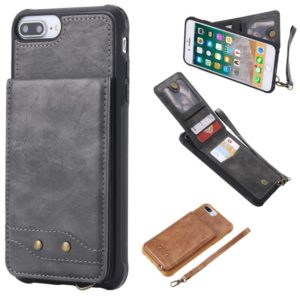 For iPhone 6 Plus Vertical Flip Shockproof Leather Protective Case with Short Rope, Support Card Slots & Bracket & Photo Holder & Wallet Function(Gray) (OEM)