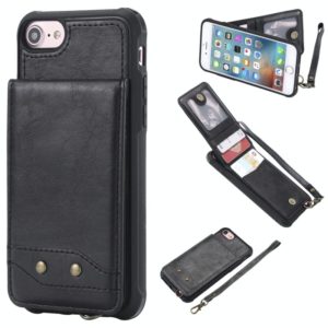 For iPhone 6 Vertical Flip Shockproof Leather Protective Case with Short Rope, Support Card Slots & Bracket & Photo Holder & Wallet Function(Black) (OEM)