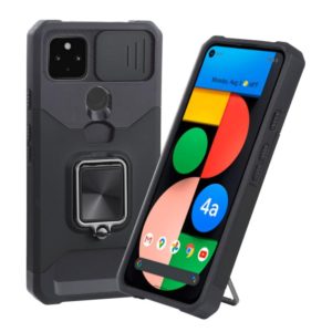 For Google Pixel 5a 5G Sliding Camera Cover Design PC + TPU Shockproof Case with Ring Holder & Card Slot(Black) (OEM)