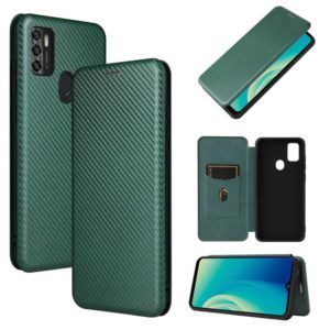 For ZTE Blade A7s 2020 Carbon Fiber Texture Horizontal Flip TPU + PC + PU Leather Case with Card Slot(Green) (OEM)