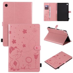 For Lenovo Tab M10 Plus TB-X606F Cat Bee Embossing Pattern Shockproof Table PC Protective Horizontal Flip Leather Case with Holder & Card Slots & Wallet & Pen Slot & Wake-up / Sleep Function(Pink) (OEM)