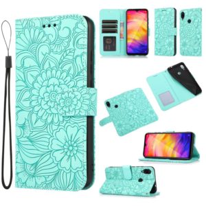 For Xiaomi Redmi Note 7 Skin Feel Embossed Sunflower Horizontal Flip Leather Case with Holder & Card Slots & Wallet & Lanyard(Green) (OEM)