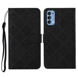 For OPPO Reno4 Pro Ethnic Style Embossed Pattern Horizontal Flip Leather Case with Holder & Card Slots & Wallet & Lanyard(Black) (OEM)