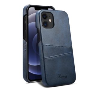 For iPhone 12 / 12 Pro Calf Texture Back Cover Protective Case with Card Slots(Blue) (OEM)