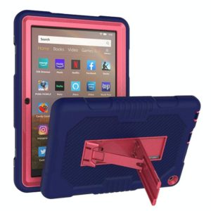 For Amazon Kindle Fire HD 8 (2020) B2Contrast Color Silicone + PC Protective Case with Holder(Navy Blue+Rose Red) (OEM)