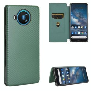 For Nokia 8.3 5G Carbon Fiber Texture Horizontal Flip TPU + PC + PU Leather Case with Card Slot(Green) (OEM)