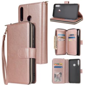 For Huawei P40 Lite E Zipper Wallet Bag Horizontal Flip PU Leather Case with Holder & 9 Card Slots & Wallet & Lanyard & Photo Frame(Rose Gold) (OEM)