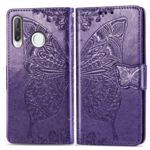Butterfly Love Flowers Embossing Horizontal Flip Leather Case for Huawei P30 Lite / Nova 4e, with Holder & Card Slots & Wallet & Lanyard (Dark Purple) (OEM)