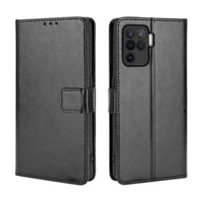 For OPPO A94 4G / F19 Pro / Reno5 F Retro Crazy Horse Texture Horizontal Flip Leather Case with Holder & Card Slots & Lanyard(Black) (OEM)