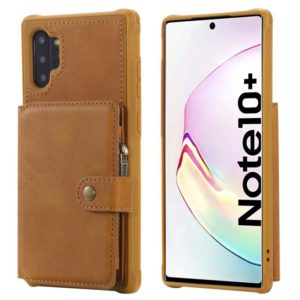 For Galaxy Note 10 Plus Buckle Zipper Shockproof Protective Case with Holder & Card Slots & Wallet & Lanyard & Photos Frames(Brown) (OEM)