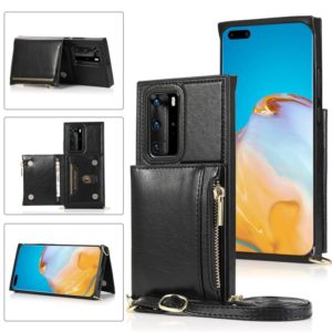 For Huawei P40 Square Zipper Wallet Bag TPU+PU Back Cover Case with Holder & Card Slots & Wallet & Cross-body Strap(Black) (OEM)