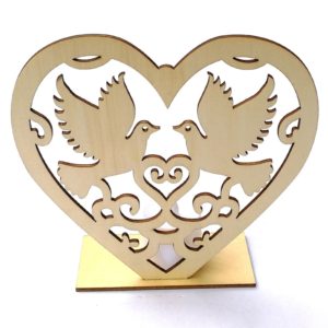 2 PCS Creative Heart Shaped Wooden Decoration Romantic Wooden Sign LED Candle Light(JM01453) (OEM)