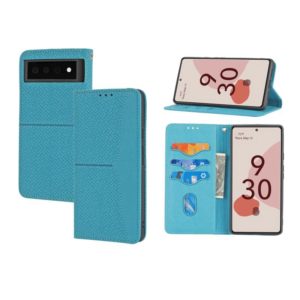 For Google Pixel 6 Woven Texture Stitching Magnetic Horizontal Flip PU Leather Case with Holder & Card Slots & Wallet & Lanyard(Blue) (OEM)