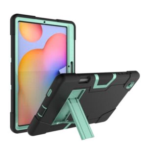 For Samsung Galaxy Tab S6 Lite P610 Contrast Color Robot Shockproof Silicon + PC Protective Case with Holder(Black + Mint Green) (OEM)