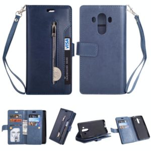 For Huawei Mate 10 Pro Multifunctional Zipper Horizontal Flip Leather Case with Holder & Wallet & 9 Card Slots & Lanyard(Blue) (OEM)