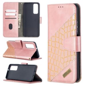For Huawei P smart 2021 / Y7a Matching Color Crocodile Texture Horizontal Flip PU Leather Case with Wallet & Holder & Card Slots(Rose Gold) (OEM)