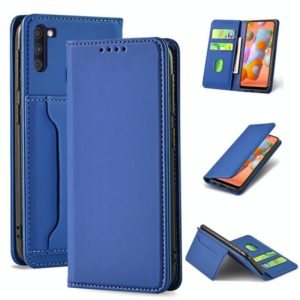 For Samsung Galaxy A11 Strong Magnetism Liquid Feel Horizontal Flip Leather Case with Holder & Card Slots & Wallet(Blue) (OEM)