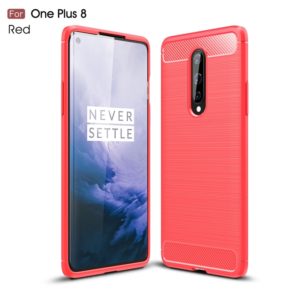 For OnePlus 8 Brushed Texture Carbon Fiber Shockproof TPU Case(Red) (OEM)