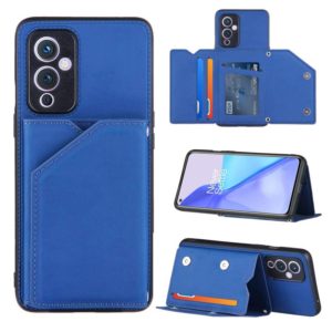 For OnePlus 9 Skin Feel PU + TPU + PC Back Cover Shockproof Case with Card Slots & Holder & Photo Frame(Blue) (OEM)