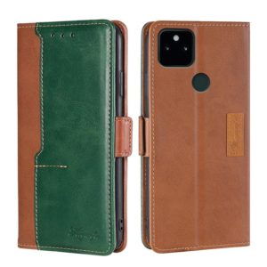 For Google Pixel 5a 5G Retro Texture Contrast Color Buckle Horizontal Flip Leather Phone Case with Holder(Light Brown+Green) (OEM)