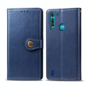 For Moto G8 Power Lite Retro Solid Color Leather Buckle Phone Case with Lanyard & Photo Frame & Card Slot & Wallet & Stand Function(Blue) (OEM)