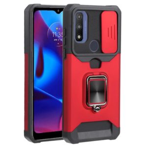 For Motorola Moto G Pure Sliding Camera Cover Design PC + TPU Shockproof Phone Case with Ring Holder & Card Slot(Red) (OEM)