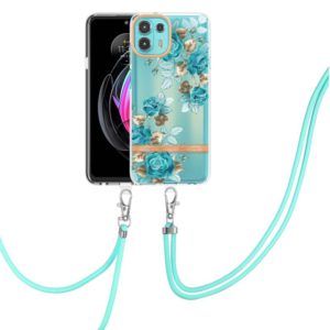 For Motorola Edge 20 Lite Flowers Series TPU Phone Case with Lanyard(Blue Rose) (OEM)