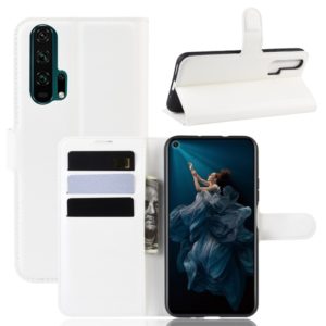 Δερμάτινη θήκη υφής Litchi οριζόντιου ανοίγματος για Huawei Honor 20 Pro, με πορτοφόλι ,θήκες & υποδοχές για κάρτες (λευκή) (OEM)