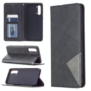 For OPPO Find X2 Lite Rhombus Texture Horizontal Flip Magnetic Leather Case with Holder & Card Slots & Wallet(Black) (OEM)