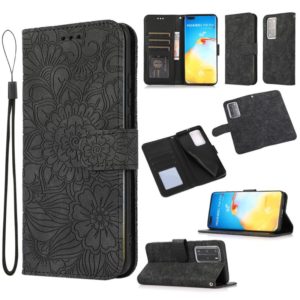 For Huawei P40 Pro Skin Feel Embossed Sunflower Horizontal Flip Leather Case with Holder & Card Slots & Wallet & Lanyard(Black) (OEM)