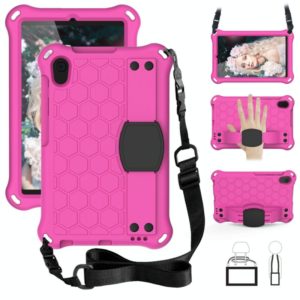 For Galaxy Tab A 8.4(2020) T307 Honeycomb Design EVA + PC Material Four Corner Anti Falling Flat Protective Shell With Strap(RoseRed+Black) (OEM)