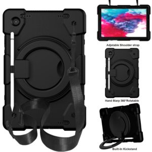 For Samsung Galaxy Tab A8 10.5 2021 Silicone + PC Full Body Protection Tablet Case With Holder & Strap(Black) (OEM)