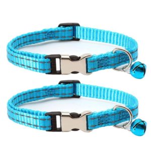 2 PCS Night Reflective Nylon Cat Collar With Bell, Size: XS 1.0x19-30cm(No Carving Sky Blue) (OEM)