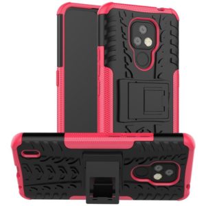 For Motorola Moto E7 Tire Texture Shockproof TPU+PC Protective Case with Holder(Pink) (OEM)